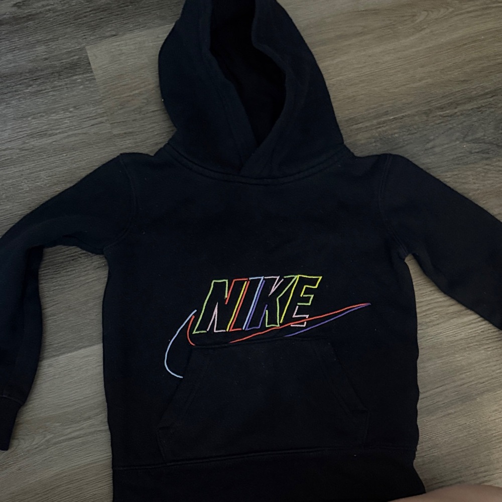 Nike Black Kids Hoodie with Neon Outlined Logo